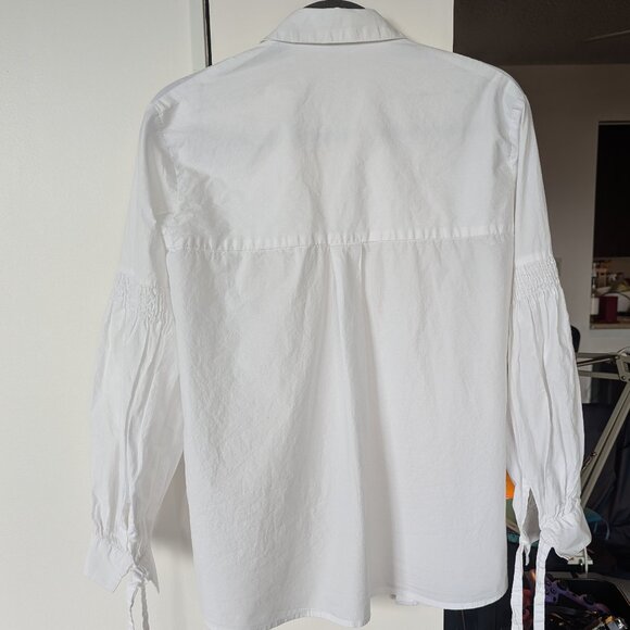 Pimkie 100% Cotton White Romantic Shirt With Smocking Detail on Sleeves, Size M - Picture 3 of 15